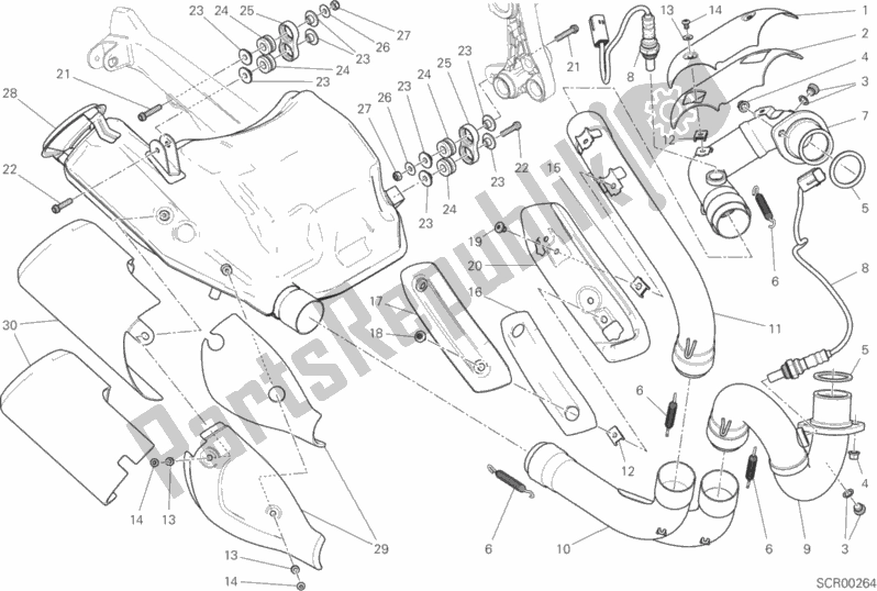 Todas as partes de Sistema De Exaustão do Ducati Monster 659 Australia 2019